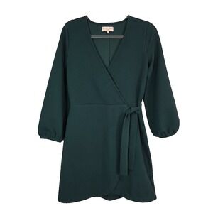 Madewell Texture & Thread Sz SMALL Long-Sleeve Side-Tie Dress Forest Green K9951